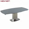Stainless steel frame rectangular grey tempered glass top flow swivel extending glass dining table