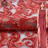 Customized new evening dress fancy embroidery red beaded lace fabric