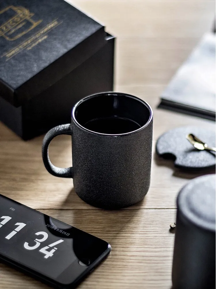 custom black coffee mug with spoon gift box ceramics mug