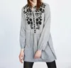 Embroidery Dresses Ladies Casual Vintage Gray Garments STb-0521