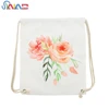 Customized flower pattern printed canvas recycled eco drawstring backpack gift bags
