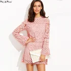 Graceful women Tunic dress long sleeve Pom-Pom trim dress