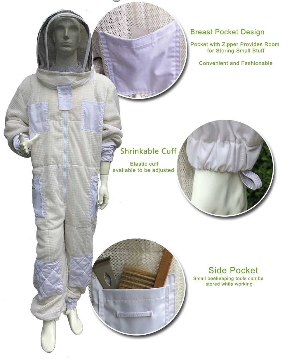 꿀벌 보호 의류 3층 공기가 뚫린 연출망 꿀벌 양육 수면 뚜?? 이 있는 꿀벌 양식복