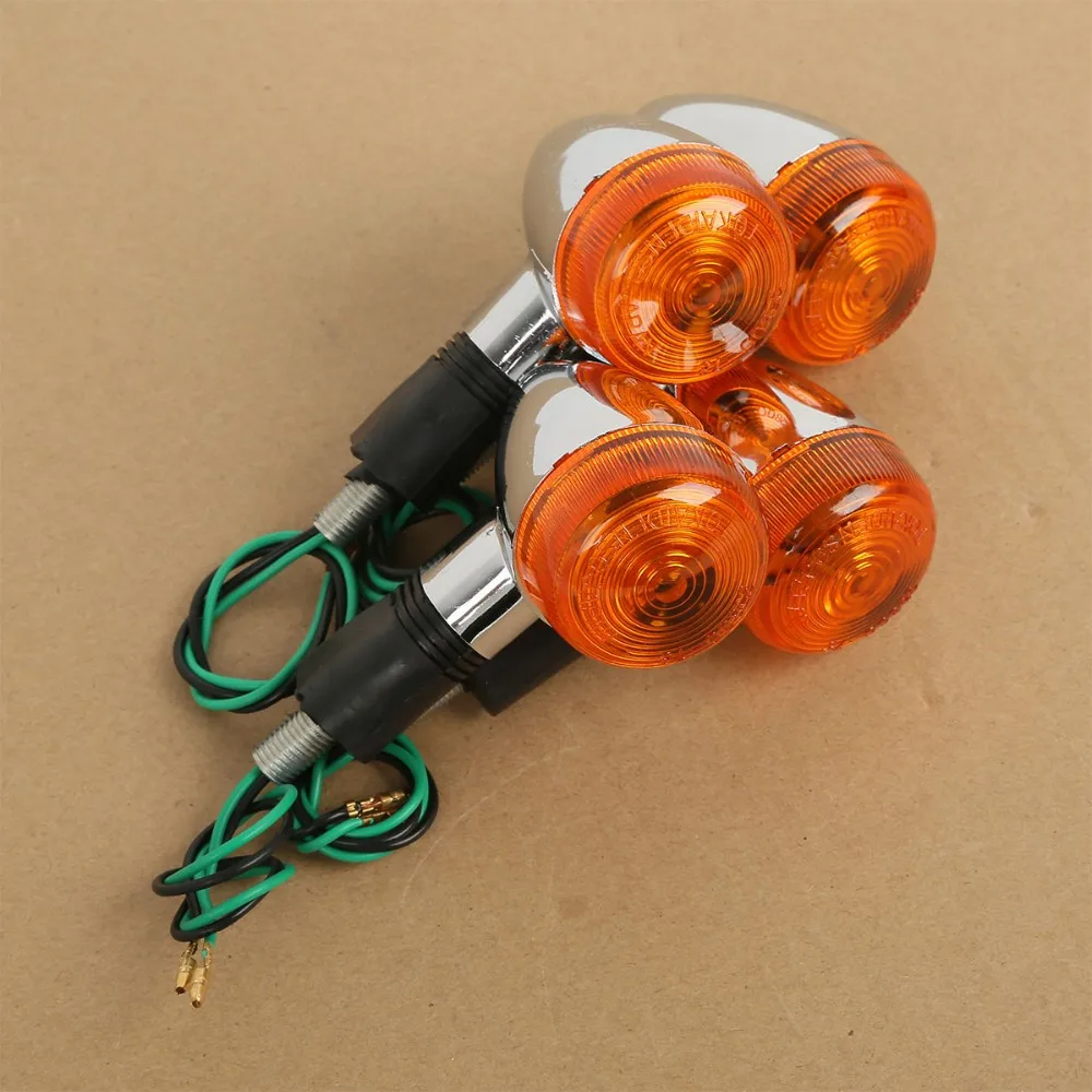 Pair Chrome Amber Bullets Turn Signals Light For Kawasaki Vn Kz