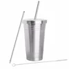 16oz stainless steel straw tumbler , double wall stainless steel traveler mug with steel straw ,insulated straw tumbler