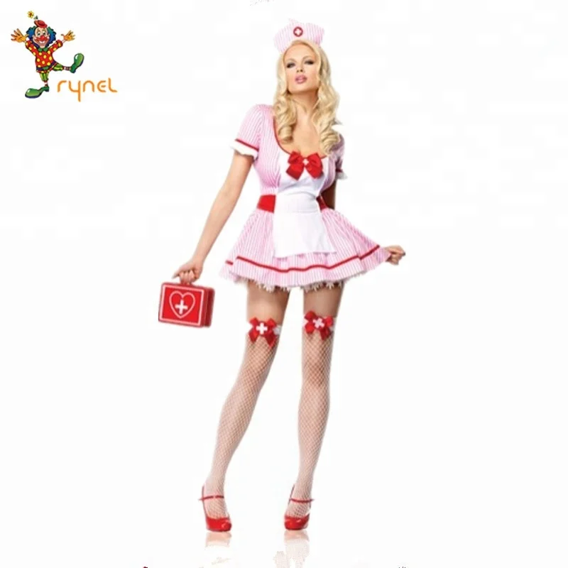 Костюм медсестры Candy Girl Lola (боди, юбка, чулки, головной убор, маска, аксессуар), бело-красный, OS 841040 - Candy Girl - Ролевые эротические костюмы медсестры - Купить