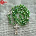 Italian style religious jewelry green bead crystal cord chain rosary