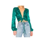 Latest fashion women clothes Jacquard Adjustable tie front long sleeve top