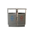 matte stainless steel double waste bin, dual 128L outdoor large metal trash can garbage bins