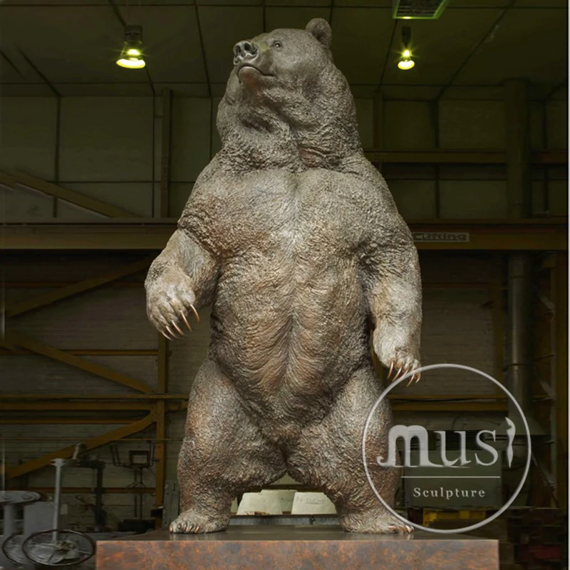 design large size bronze standing grizzlies brown bear sculpture
