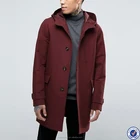 100% cotton twill men jackets winter custom shower resistant hooded trench coat in burgundy