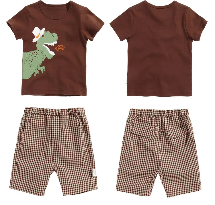 New Style Summer Children Printed Squares Baby Cotton Suit Short Sleeve T-shirt baby cloth children cotton set short
