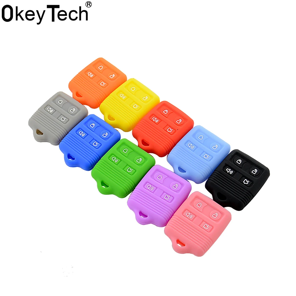 OkeyTech best silicone key case cover for Ford Crown Escape Mustang Mercury Focus 4 buttons replacement Key Case cover shell