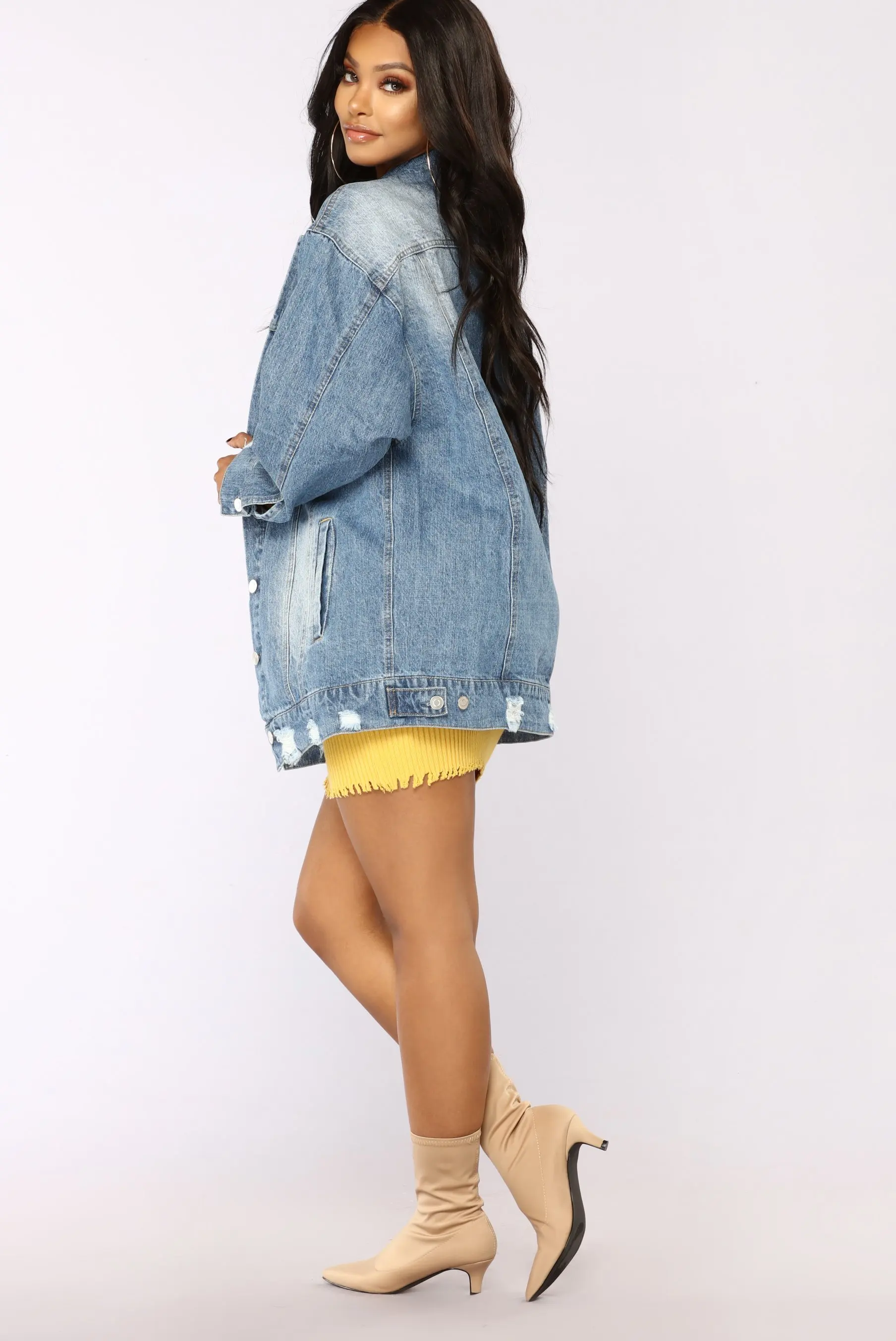 Ripped Blue Denim Fashion Casual Oversized Distressed Style Jean Jacket Women