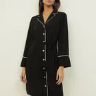 Designers Clothes Women Fashion Long Sleeve Causal Dresses Black Piped Revere Collar Shirt Dress
