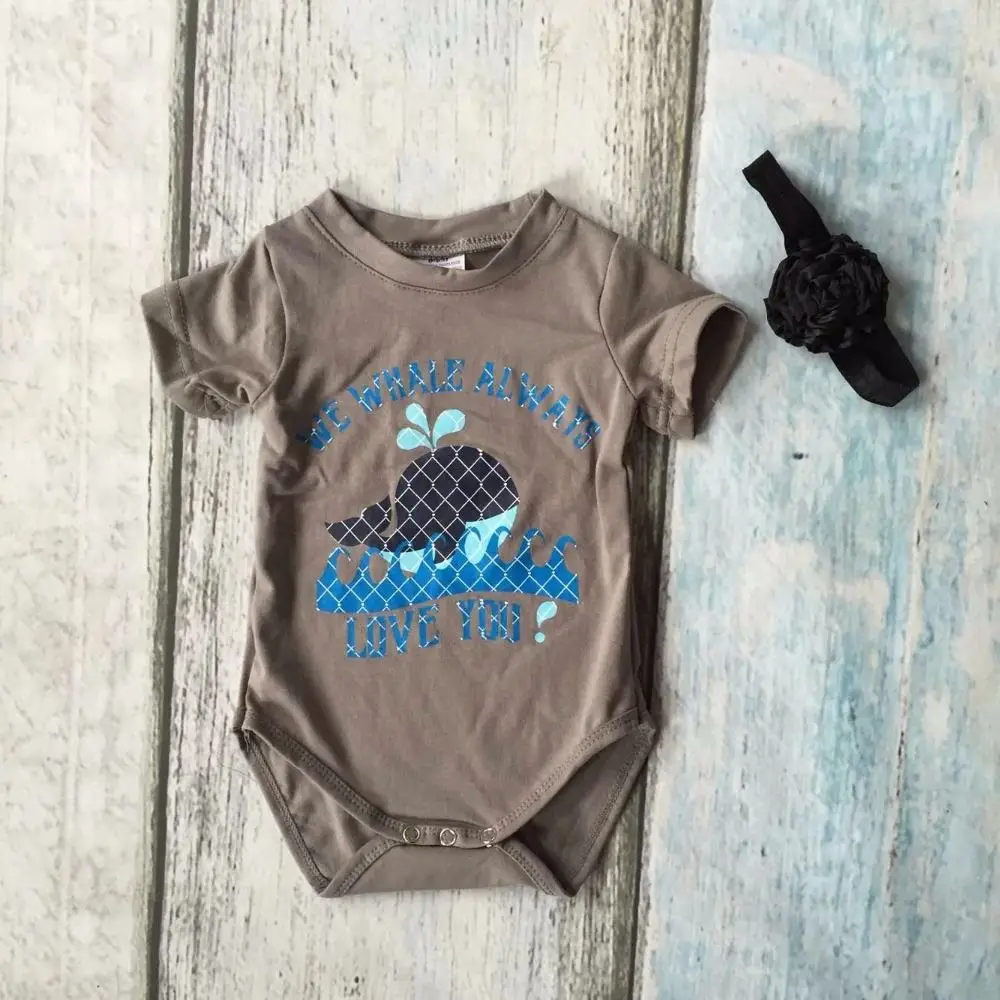new arrival baby girls Summer clothing infant romper tutu cotton baby gray we whale always love you romper with match headband