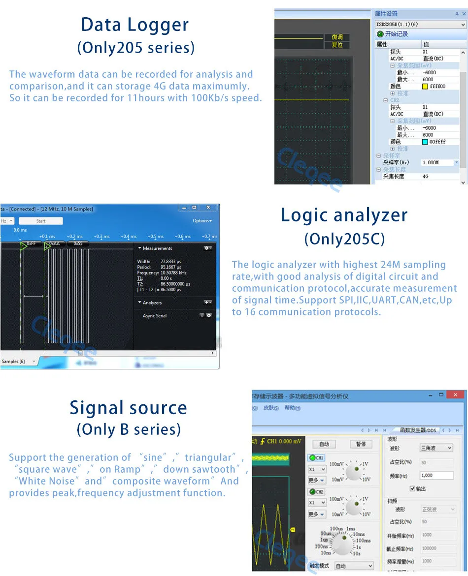 cleqee isds2062a 2ch 20mhz 60msa/s fft analyzer virtual pc usb