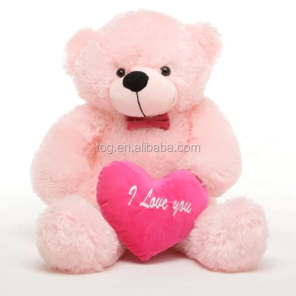 unique impressive gift stuffed plush pink bear with red bowtie