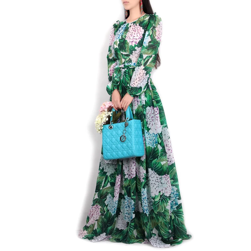 High-quality-new-spring-summer-2017-women-runway-maxi-dress-flowers-green-leaves-printing-Beach-Casual