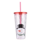 Double Wall Drinking Cup 22oz Plastic Gift Cup Christmas Cups with Straw BPA free Wholesale