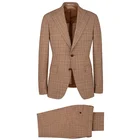 slim MTM check plaid Italian style vintage countryside brown party wear wedding men wool suit