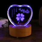 New arrival lucky Clover heart shape crystal with music box with home decor led base for personalized crystal crafts
