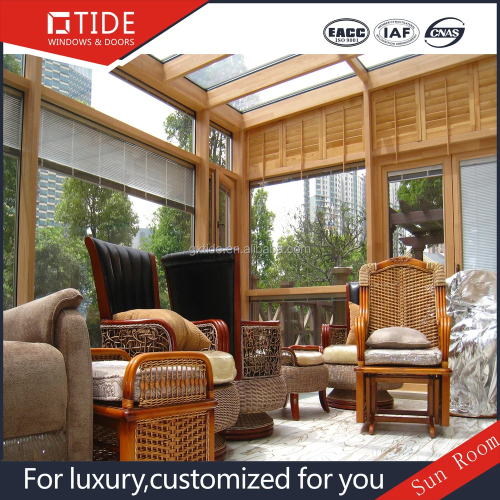 Villa gebouw glas dak aluminium houten frame veranda gehard glas ...