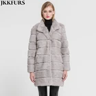 JKK FUR 2019 New Arrival Rabbit Fur Jacket Winter Warm Soft Long Fur Coat Women Christmas Dress