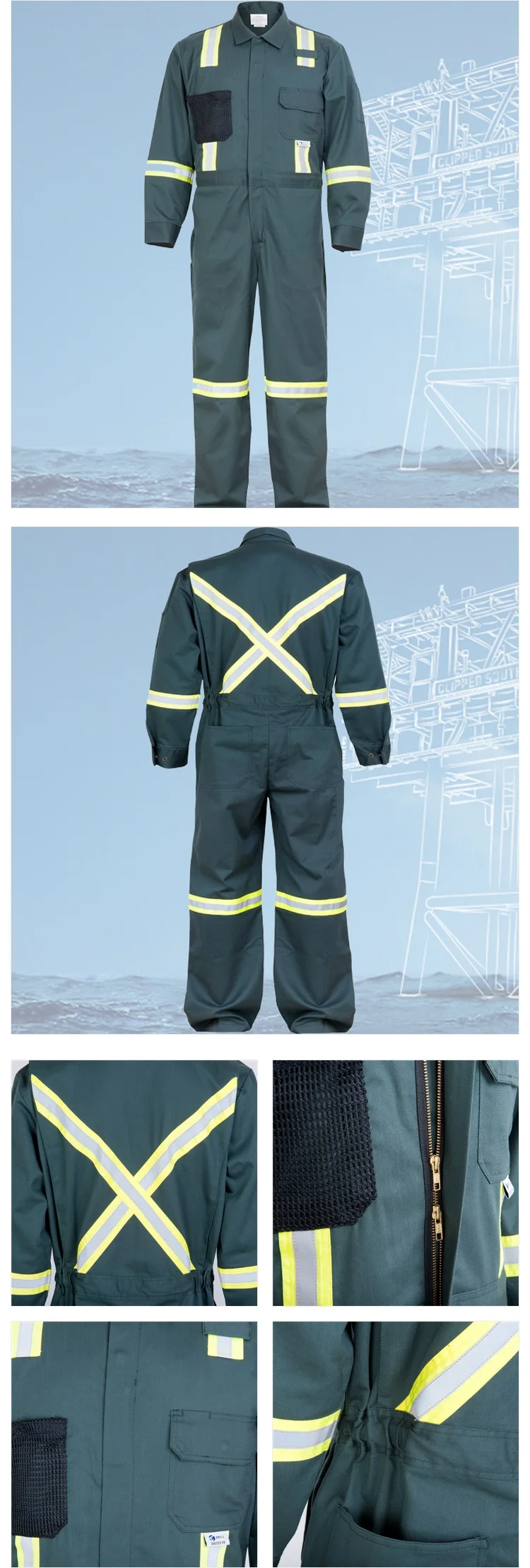 100 cotton professional drill industrial reflective fire flame retardant safety workwear welding protective oil gas coverall