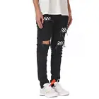 DiZNEW Men's jeans black slim ripped stretch biker pants