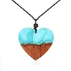 Ethnic Style Fashion Handmade Jewelry Heart Shape Resin Raw Wood Pendant Necklace