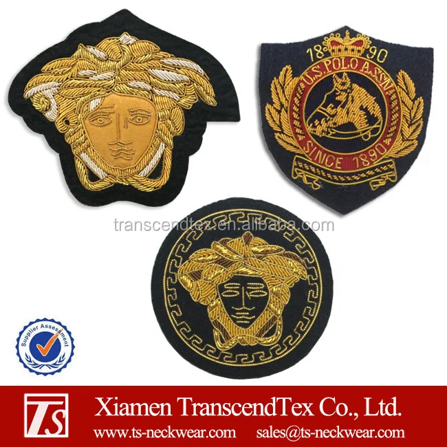 hand bullion wire embroidered badge for fashion brands good