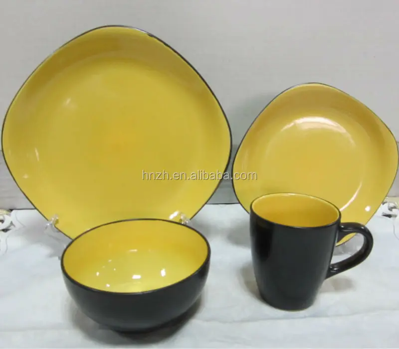 16pcs Ceramic Modern Square Yellow Black Dinnerware Set Buy Yellow