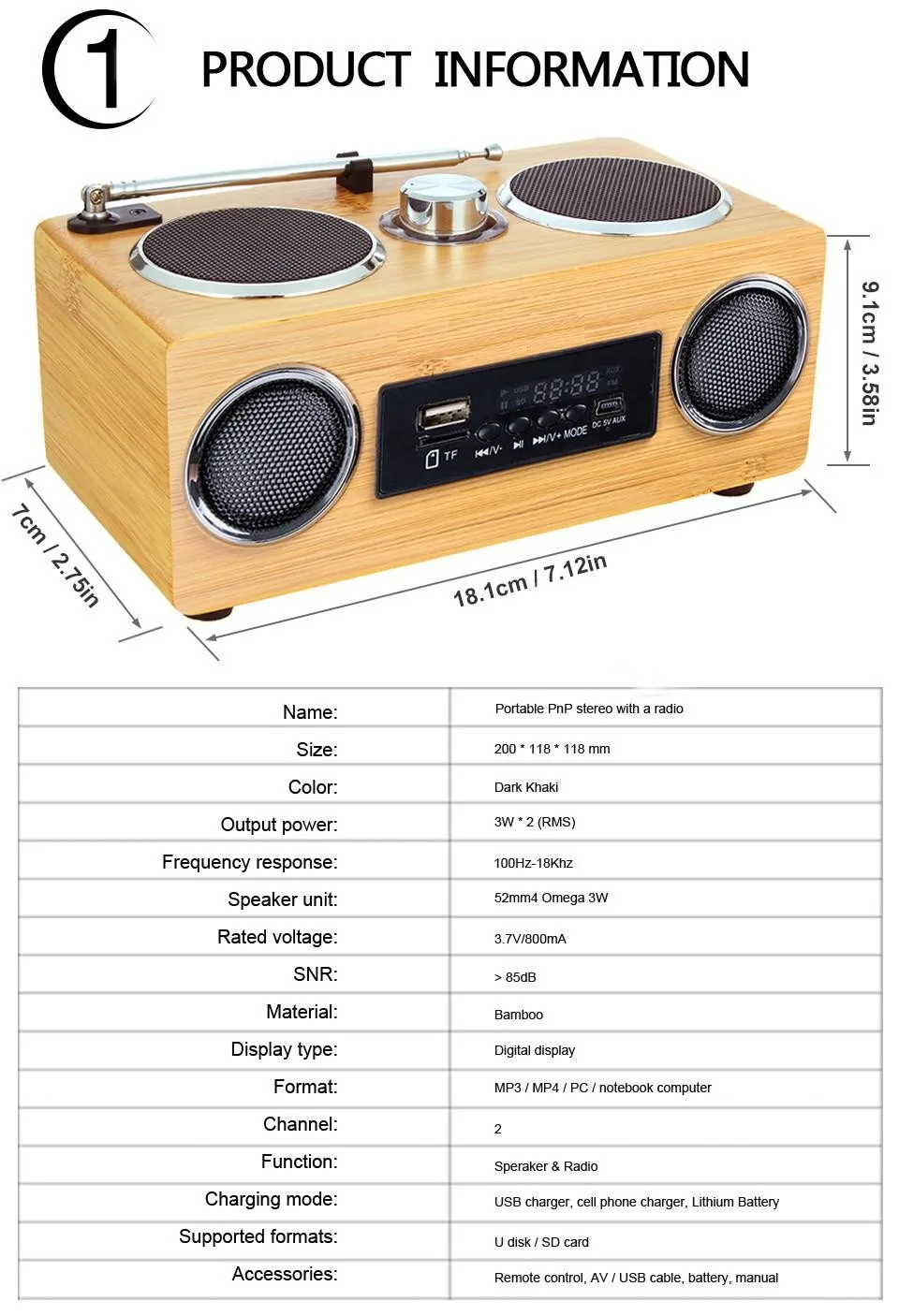 100% Original Handmade Bamboo Portable Speaker Hi-Fi Bamboo Wood Boombox TF/USB Card Stereo Speaker FM Radio with Remote Control - ANKUX.COM