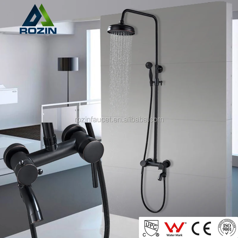 Rozin Black Rain Shower Faucet 8 Inch Round Shower Head Bathroom