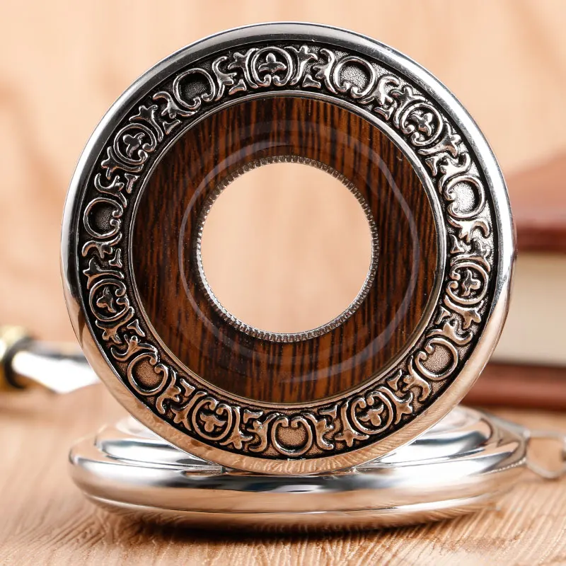 High Quality Special Design Copper Hand-winding Stylish Steampunk Mechanical Pocket Watch Men Carving Wood Circle Fashion Chain  2017 2018 Gifts (22)