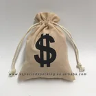 Mini Dollar Printed Grey Cotton Drawstring Money Pouch