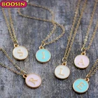 Gold Enamel Initial Pendant Hand Script Front Alphabet Letter Charm for Necklace