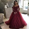 Burgundy Prom Dress Overskirt Lace Detachable Long Sleeves 16 Sweet Girls Party Quinceanera Dresses