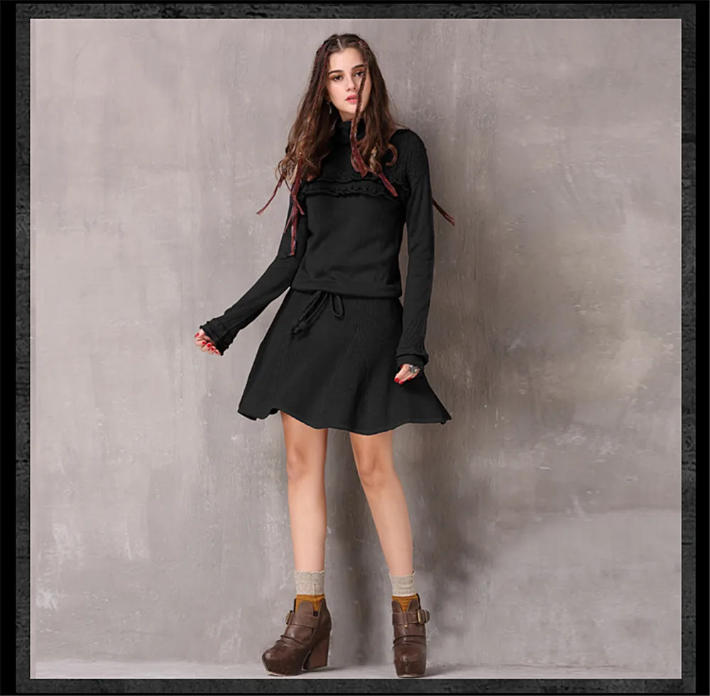 Vintage Knitted Winter Dress For Women 2017 New Cotton Wool Vestidos Turtleneck Ruffles String Waist A-line Women Dresses (17)