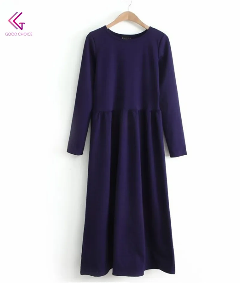 2015 New Arrival Fashion Temperament Women Clothing Dresses O-Neck Long Sleeve Mid-Calf Length Solid Color Waist Dress FW233