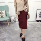 Knitted Sweater Dresses Women Straight Vertical Stripe Girl Skirt