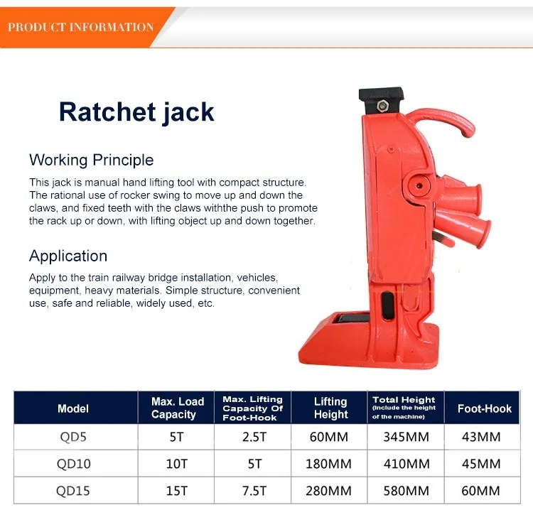 10ton 15 ton hand mechanical ratchet toe jack