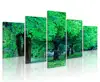 Home Decor Painting with Wooden Frame Large 5 Panels Green Maple Tree Canvas Print Giclee Artwork Spring Landscape Oil Painting