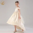 NEW ARRIVAL! 2019 Handmade Beading Champagne Long Girl Dress For Wedding Party