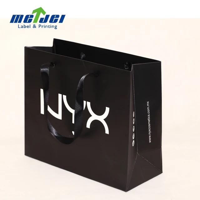 High End Recycled Black Paper Bag With Logo Print For Shopping