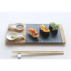 Bamboo Sushi plate natural black slate stone Combination of slate and bamboo wood with chopsticks Sushi dishes set