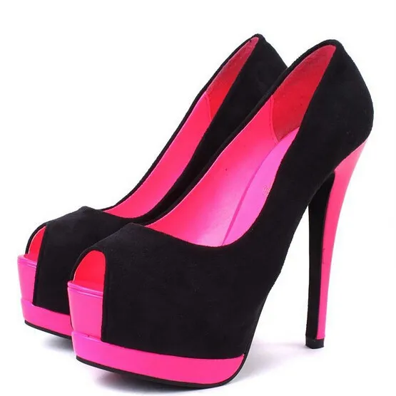 New 2015 Sexy High Heels Shoes Woman Pumps Platform Fashion Peep Round Toe Thin Heel Shoes Women Sapatos Femininos Salto Alto
