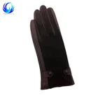 Ladies brown Sheepskin Leather Mittens Gloves With suede design