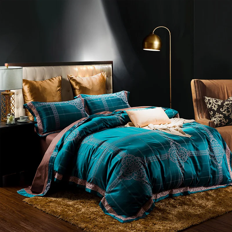 Waliicorners Tribute Silk Jacquard silver gray Luxury Royal Bedding set 4Pcs King Queen size bed sheet set Duvet cover pillow shams 91 WFG_4621